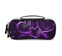 DWVSFJM Pu Leather Pencil Case Waterproof Portable Makeup Bag With Zipper Purple Hearts Pencil Pouch For Office Supplies Makeup Bag