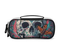 DWVSFJM Pu Leather Pencil Case Waterproof Portable Makeup Bag With Zipper Skeleton Death Moth Pencil Pouch For Office Supplies Makeup Bag