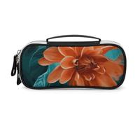DWVSFJM Pu Leather Pencil Case Waterproof Portable Makeup Bag With Zipper Teal And Flower Pencil Pouch For Office Supplies Makeup Bag