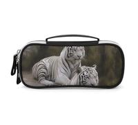 DWVSFJM Pu Leather Pencil Case Waterproof Portable Makeup Bag With Zipper White Tigers Pencil Pouch For Office Supplies Makeup Bag