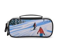 DWVSFJM Pu Leather Pencil Case Waterproof Portable Makeup Bag With Zipper Winter Sports Ski Theme Pencil Pouch For Office Supplies Makeup Bag