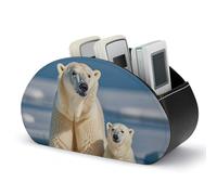 DWVSFJM Pu Leather Remote Control Storage Box, 2 Polar Bears Remote Control Organizer Box With 5 Compartments Emote Control Holder For Living Room Bedroom Office