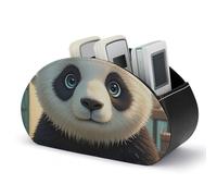 DWVSFJM Pu Leather Remote Control Storage Box, Anime Panda Face Remote Control Organizer Box With 5 Compartments Emote Control Holder For Living Room Bedroom Office