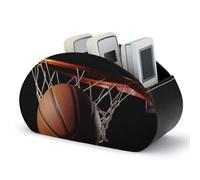 DWVSFJM - PU Leather Remote Control Storage Box, Basketball Remote Control Organizer Box with 5 Compartments for Living Room Bedroom Office