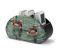 DWVSFJM Pu Leather Remote Control Storage Box, Chinese Style Mandarin Ducks Remote Control Organizer Box With 5 Compartments Emote Control Holder For Living Room Bedroom Office