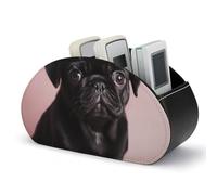 DWVSFJM Pu Leather Remote Control Storage Box, Cute Black Pug Remote Control Organizer Box With 5 Compartments Emote Control Holder For Living Room Bedroom Office