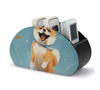 DWVSFJM - PU Leather Remote Control Storage Box, Cute Shiba Inu Remote Control Organizer Box with 5 Compartments for Living Room Bedroom Office