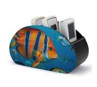 DWVSFJM Pu Leather Remote Control Storage Box, Fishes Remote Control Organizer Box With 5 Compartments Emote Control Holder For Living Room Bedroom Office