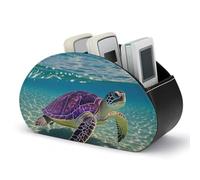 DWVSFJM - PU Leather Remote Control Storage Box, Hawaii Purple Sea Turtle Organizer Box with 5 Compartments, Emotion Control Stand for Living Room