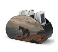 DWVSFJM Pu Leather Remote Control Storage Box, Horse Grazing on The Mountain Remote Control Organizer Box With 5 Compartments Emote Control Holder For Living Room Bedroom Office