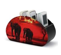 DWVSFJM Pu Leather Remote Control Storage Box, Red Full Moon Elephants Remote Control Organizer Box With 5 Compartments Emote Control Holder For Living Room Bedroom Office
