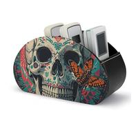 DWVSFJM Pu Leather Remote Control Storage Box, Skeleton Death Moth Remote Control Organizer Box With 5 Compartments Emote Control Holder For Living Room Bedroom Office