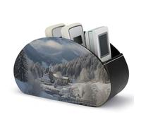 DWVSFJM - PU Leather Remote Control Storage Box, Winter Landscape in Bavarian Alps, Remote Control Organizer Box with 5 Compartments, Remote Control Holder