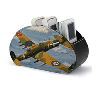 DWVSFJM Pu Leather Remote Control Storage Box, World War 2 Aircraft Airplane Remote Control Organizer Box With 5 Compartments Emote Control Holder For Living Room Bedroom Office