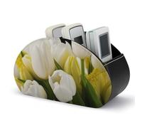 DWVSFJM - PU Leather Storage Box with Remote Control Different Flowers Organizer Box with 5 Compartments Emotion Control Stand for Living Room Bedroom