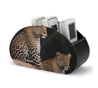 DWVSFJM - Remote Control Storage Box PU Leather African Leopard on Rock Design with 5 Compartments Emotion Control Stand for Living Room Bedroom Office