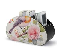 DWVSFJM - Remote Control Storage Box PU Leather Floral Watercolor Birds Pattern Storage Box with 5 Compartments Emotion Control Stand for Living Room Bedroom