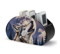 DWVSFJM - Remote Control Storage Box PU Leather Wolf Remote Control Organizer Box with 5 Compartments for Living Room Bedroom Office