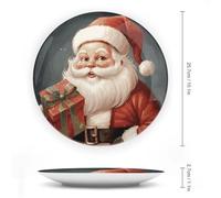 DWVSFJM Santa Claus with Box Print Bone China Decorative Plate With Display Stand Ceramic Decorative Plate Porcelain Round Dinner Plate Art Crafts For Wall Hanging Decoration 10inch