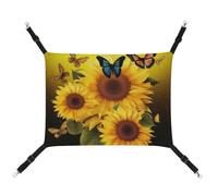 DWVSFJM Sunflower Floral Butterflies Art Cat Hammock Pet Cage Hammock Soft Pet Hanging Bed with Adjustable Straps and Metal Hooks Pattern Warm Hanging Pet Mats for Cats Small Dogs Rabbits