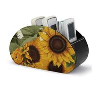DWVSFJM - Sunflower Flower Design PU Leather Remote Control Storage Box with 5 Compartments Emotion Control Stand for Living Room Bedroom Office