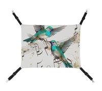 DWVSFJM Teal Birds Musical Note Cat Hammock Pet Cage Hammock Soft Pet Hanging Bed with Adjustable Straps and Metal Hooks Pattern Warm Hanging Pet Mats for Cats Small Dogs Rabbits