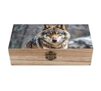 DWVSFJM Wolf Wooden Storage Box With Hinged Lid Vintage Decorative Boxes Jewelry Memory Box Keepsakes Boxes Gift Jewelry Box For Letters, Trinkets,Gifts