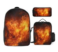 DWVTFSM 3 Piece Backpack for Women Men Lightweight Causal Daypack Shoulder Bag Set with Insulated Lunch Bag And Pencil Case Organizers Roaring Flame