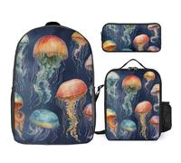 DWVTFSM 3 Piece Backpack for Women Men Lightweight Causal Daypack Shoulder Bag Set with Insulated Lunch Bag And Pencil Case Organizers Water
