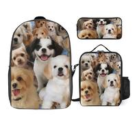 DWVTFSM 3 Piece Backpack for Women Men Lightweight Causal Daypack Shoulder Bag Set with Insulated Lunch Bag And Pencil Case Organizers Cute Pet Dogs, Style, One Size