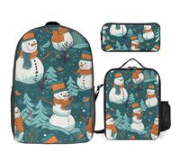 DWVTFSM 3 Piece Backpack for Women Men Lightweight Causal Daypack Shoulder Bag Set with Insulated Lunch Bag And Pencil Case Organizers Snowman Pattern