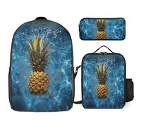 DWVTFSM 3 Piece Backpack for Women Men Lightweight Causal Daypack Shoulder Bag Set with Insulated Lunch Bag And Pencil Case Organizers Pineapple in The Pool