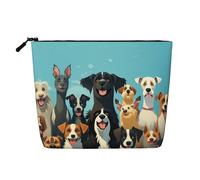 Dwvtfsm A Large Group Of Dogs Makeup Bag For Women, Waterproof Linen Travel Cosmetic Organizer Lightweight Zipper Travel Toiletry Bag Organizer Makeup Brushes Storage Bag