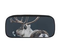 DWVTFSM A Reindeer Standing Large Pencil Bag Waterproof Cute Pen Case Travel Cosmetic Leather Makeup Bag Organizer Pen Holder for Men Women