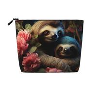 Dwvtfsm A Sloth And A Baby Sloth Makeup Bag For Women, Waterproof Linen Travel Cosmetic Organizer Lightweight Zipper Travel Toiletry Bag Organizer Makeup Brushes Storage Bag