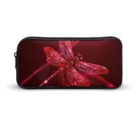 DWVTFSM Abstract Red Dragonfly Pencil Case Pen Bag Large Capacity Cute Pencil Pouch Makeup Cosmetic Bag for Women Men