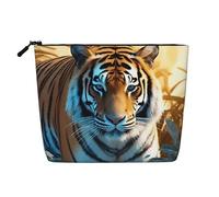 Dwvtfsm African Wildlife Tiger Makeup Bag For Women, Waterproof Linen Travel Cosmetic Organizer Lightweight Zipper Travel Toiletry Bag Organizer Makeup Brushes Storage Bag