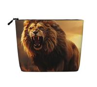 Dwvtfsm Angry Roaring Lion Makeup Bag For Women, Waterproof Linen Travel Cosmetic Organizer Lightweight Zipper Travel Toiletry Bag Organizer Makeup Brushes Storage Bag