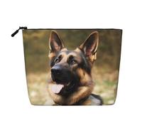 Dwvtfsm Animal German Shepherd Makeup Bag For Women, Waterproof Linen Travel Cosmetic Organizer Lightweight Zipper Travel Toiletry Bag Organizer Makeup Brushes Storage Bag