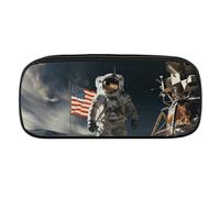DWVTFSM Astronaut Landing on The Moon Large Pencil Bag Waterproof Cute Pen Case Travel Cosmetic Leather Makeup Bag Organizer Pen Holder for Men Women