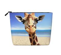 Dwvtfsm Beach Giraffe Makeup Bag For Women, Waterproof Linen Travel Cosmetic Organizer Lightweight Zipper Travel Toiletry Bag Organizer Makeup Brushes Storage Bag