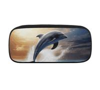 DWVTFSM Beautiful Dolphin Large Pencil Bag Waterproof Cute Pen Case Travel Cosmetic Leather Makeup Bag Organizer Pen Holder for Men Women