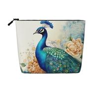Dwvtfsm Beautiful Peacock And Floral Makeup Bag For Women, Waterproof Linen Travel Cosmetic Organizer Lightweight Zipper Travel Toiletry Bag Organizer Makeup Brushes Storage Bag