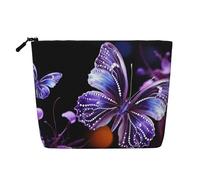 Dwvtfsm Beautiful Purple Butterfly Makeup Bag For Women, Waterproof Linen Travel Cosmetic Organizer Lightweight Zipper Travel Toiletry Bag Organizer Makeup Brushes Storage Bag