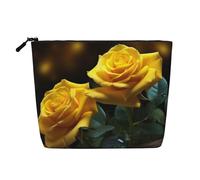 Dwvtfsm Beautiful Yellow Roses Makeup Bag For Women, Waterproof Linen Travel Cosmetic Organizer Lightweight Zipper Travel Toiletry Bag Organizer Makeup Brushes Storage Bag