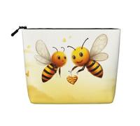 Dwvtfsm Bee Love Honey Makeup Bag For Women, Waterproof Linen Travel Cosmetic Organizer Lightweight Zipper Travel Toiletry Bag Organizer Makeup Brushes Storage Bag
