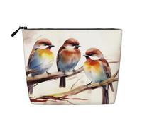 Dwvtfsm Birds Resting On Tree Branch Makeup Bag For Women, Waterproof Linen Travel Cosmetic Organizer Lightweight Zipper Travel Toiletry Bag Organizer Makeup Brushes Storage Bag