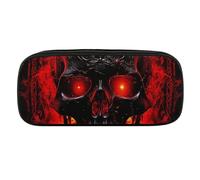 DWVTFSM Black And Red Skull Large Pencil Bag Waterproof Cute Pen Case Travel Cosmetic Leather Makeup Bag Organizer Pen Holder for Men Women