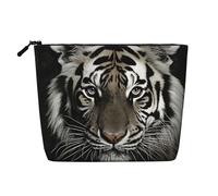 Dwvtfsm Black And White Tiger Makeup Bag For Women, Waterproof Linen Travel Cosmetic Organizer Lightweight Zipper Travel Toiletry Bag Organizer Makeup Brushes Storage Bag