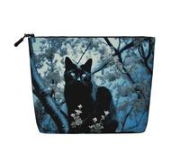 Dwvtfsm Black Cat On Tree Makeup Bag For Women, Waterproof Linen Travel Cosmetic Organizer Lightweight Zipper Travel Toiletry Bag Organizer Makeup Brushes Storage Bag